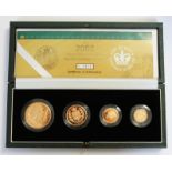 2002 United Kingdom gold proof four coin set comprising half sovereign, sovereign, two pound coin