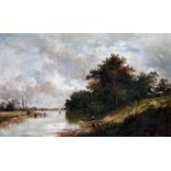 Joseph Thors (1843-1898), river landscape with cattle, oil on canvas, 39cm x 24cm, signed lower