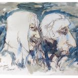 James Lawrence Isherwood (1917-1989), "Pit Brow Lasses", watercolour, 29cm x 29cm, signed, glazed