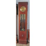 A mahogany longcase clock circa 1920 with brass dial having Gothic numerals, Westminster chime