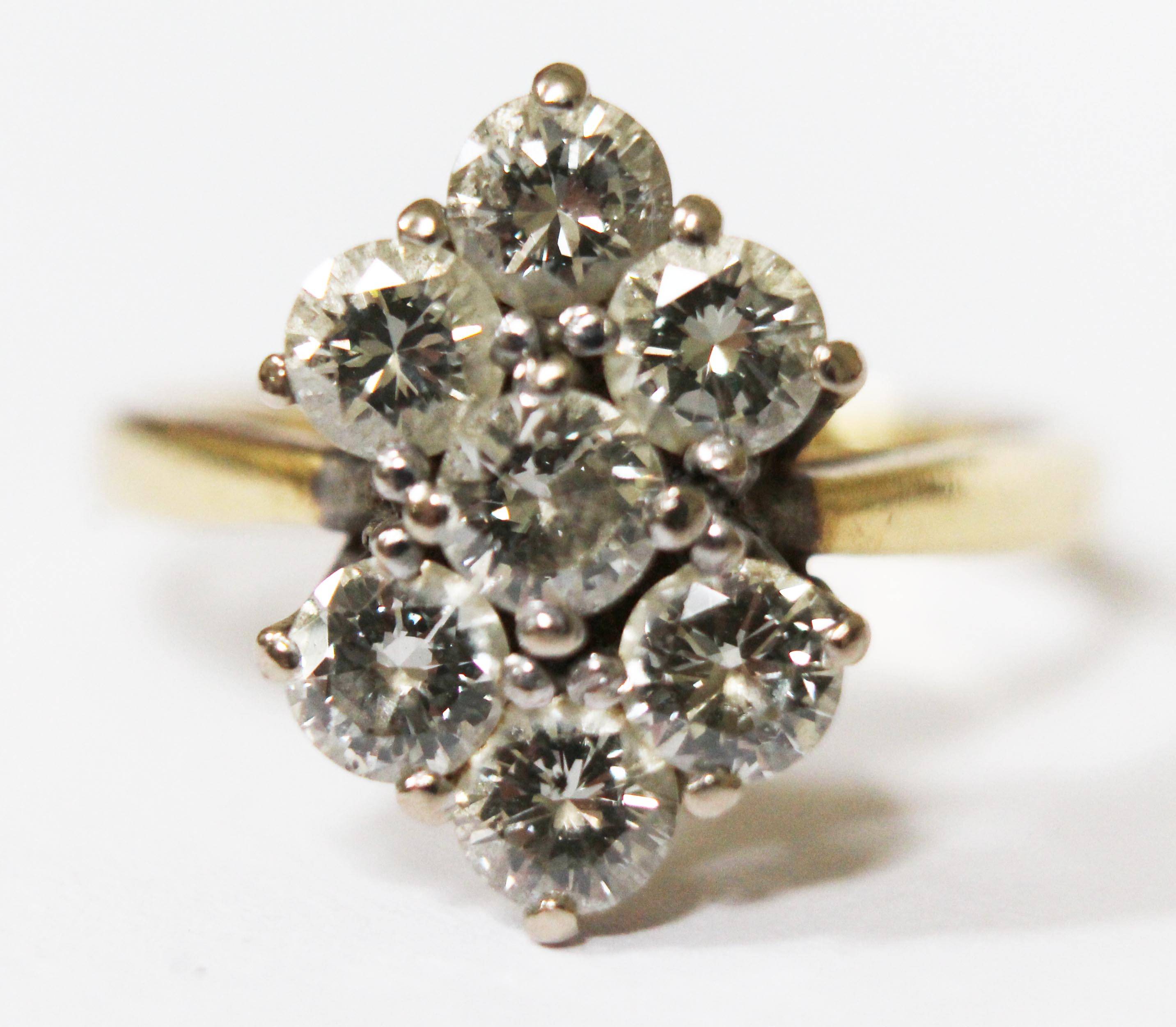 A seven stone diamond ring, total approx. diamond weight 1.40 carats, band hallmarked 18ct gold, - Image 2 of 11