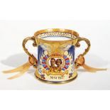 A Shelley 1937 Coronation commemorative loving cup, height 10cm. Condition - very good, no chips,