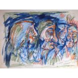 James Lawrence Isherwood (1917-1989), "3 Women Man in Cap", watercolour, 39cm x 29cm, signed lower