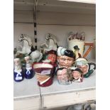 FOUR SMALL DOULTON CHARACTER JUGS, OTHERS AND POT ANIMALS