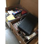 2 BOXES OF MISC. CD'S, VIDEO CASSETTES, MUSIC CASSETTES ETC