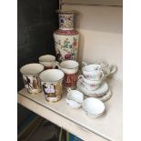 FOUR COALPORT BRISTOL MUGS, VASE AND SOME CHINA