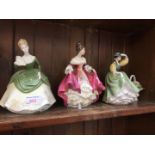 THREE DOULTON FIGURES AND A POSY