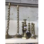 TALL OPEN TWIST BRASS CANDLESTICKS AND OTHERS