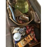 BASKET OF ITEMS AND BOX OF MISC. INC POTTERY T2