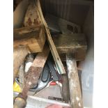 A box of misc tools including beaters, drill bits, keys, etc