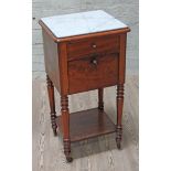 A Victorian marble top (cracked) bedside cabinet with lined marble interior and lower shelf