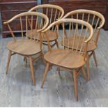 Set of four Ercol elight elm and beech "Cow Horn" chairs.