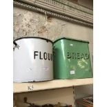 Enamel bread bin and enamel flour bin