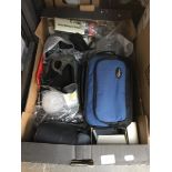 Box of camera equipment including lenses, bags etc