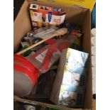 Box of assorted items, shoe shine, sieves etc.