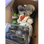 Box of pottery and some plated cutlery