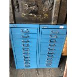 A pair of Bisley blue/grey metal file drawers.