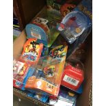 A box of collectable toys, Skylander, Pokemon