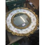 Old Bristol Porcelain brass mounted mirror plate by Clarice Cliff