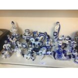 Various Russian blue and white pottery