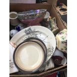 A box containing Denby plates, misc pottery, etc