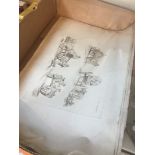 A box containing unframed etchings