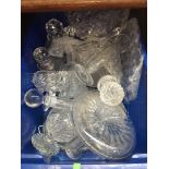 A box of glassware including decanters