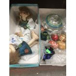 2 boxes containing paperweights and ornaments