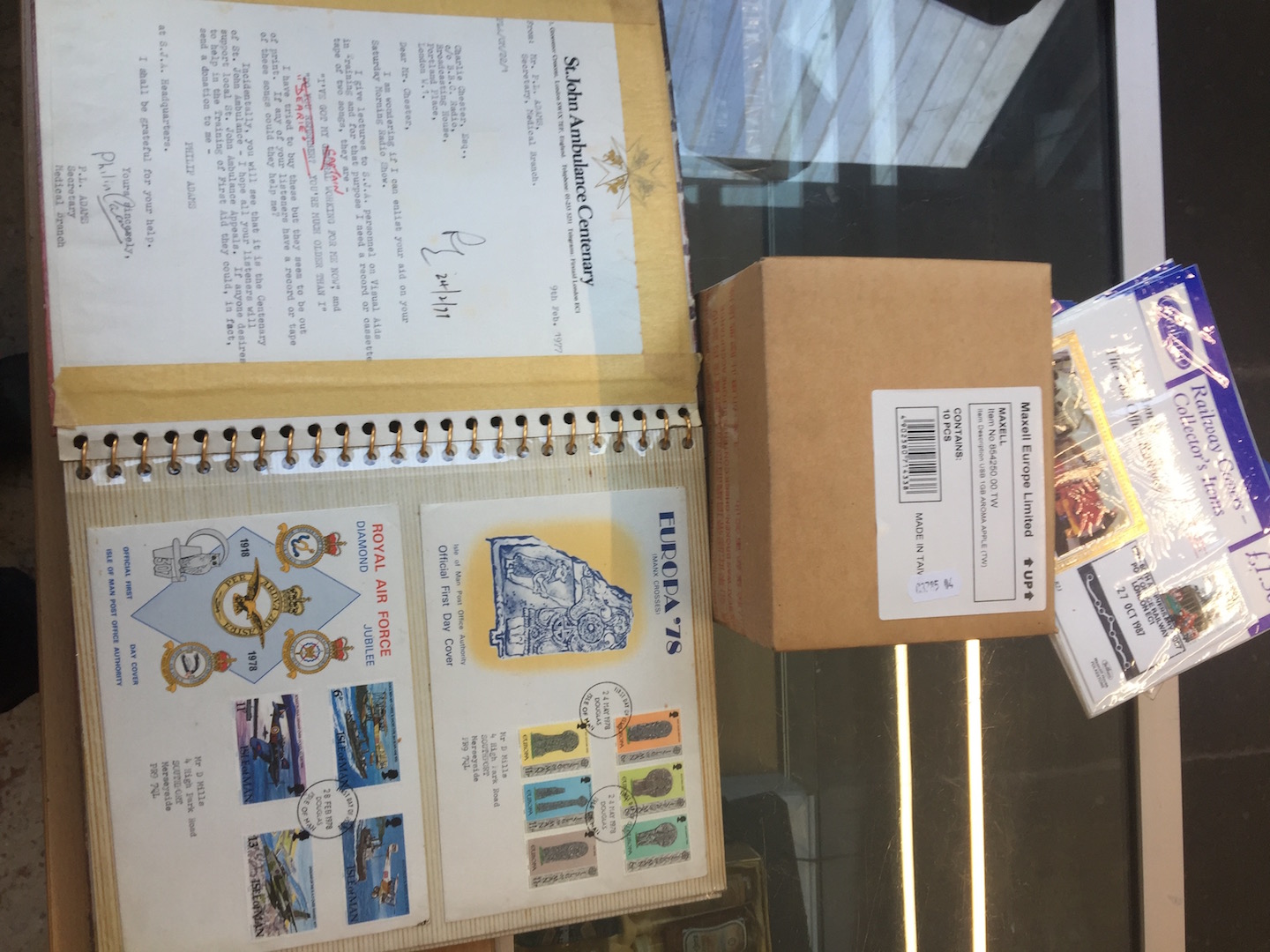 Box of first day covers and postcard album