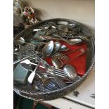 Silver plate tray and cutlery