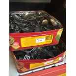 2 tin boxes with forks and spoons