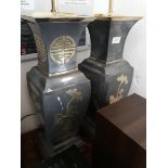 A pair of Chinese pewter and brass table lamps, height 74cm.