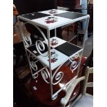 A retro tile top white metal stand, height 61cm.