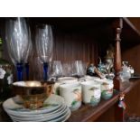 Shelf of small glass, porcelain and metalware