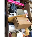 2 boxes of misc including bowls, table lamp, staple gun, telephone, etc