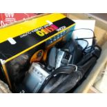 A box of cameras, camcorders etc