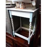 A blue and white painted table, height 72cm.