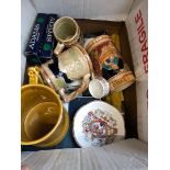 A box of misc pottery and glassware