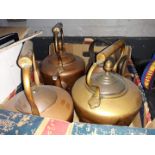 A box complete with 4 copper kettles