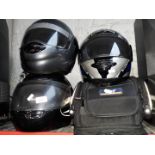 Quantity of 4 helmets and carrier bag