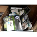 A box of HP ink cartridges