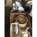 Two boxes of pottery and kitchenware etc.