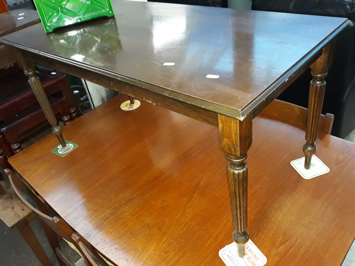 A coffee table with reeded legs