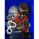 Blue tub of costume jewellery