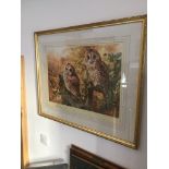 A limited edition signed print depicting two owls after Spencer Roberts, signed in pencil,