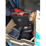 A box of cameras and binoculars