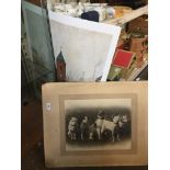 2 Lowry prints and a photograph of kennel dogs - all unframed