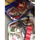 A bag and a box of Christmas items