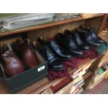 Brown pair and black pair of Crockett and Jones mens shoes and two black pairs of Grenson mens