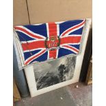 Unframed engraving and a 1977 Jubilee flag